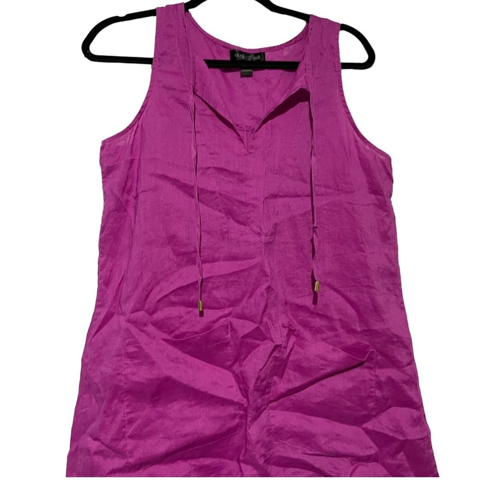 August Silk Womens Linen Blend Sleeveless Tunic Top Magenta Pink Split Hem Sz S